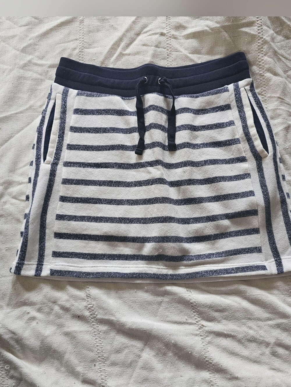 Jones New York Navy and White Striped Terry Skirt with Drawstring